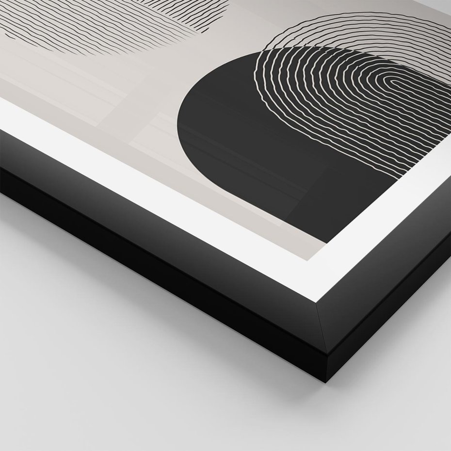 Plakat w ramie 30x40 - Przenikająca Rzeczywistość - abstrakcyjna kompozycja, okręgi i półokręgi - rama czarna