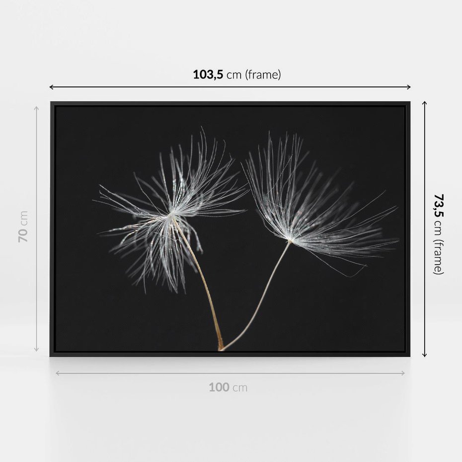Obraz w ramie 100x70 - Delikatność Wiatru - dmuchawce, makro - rama czarna