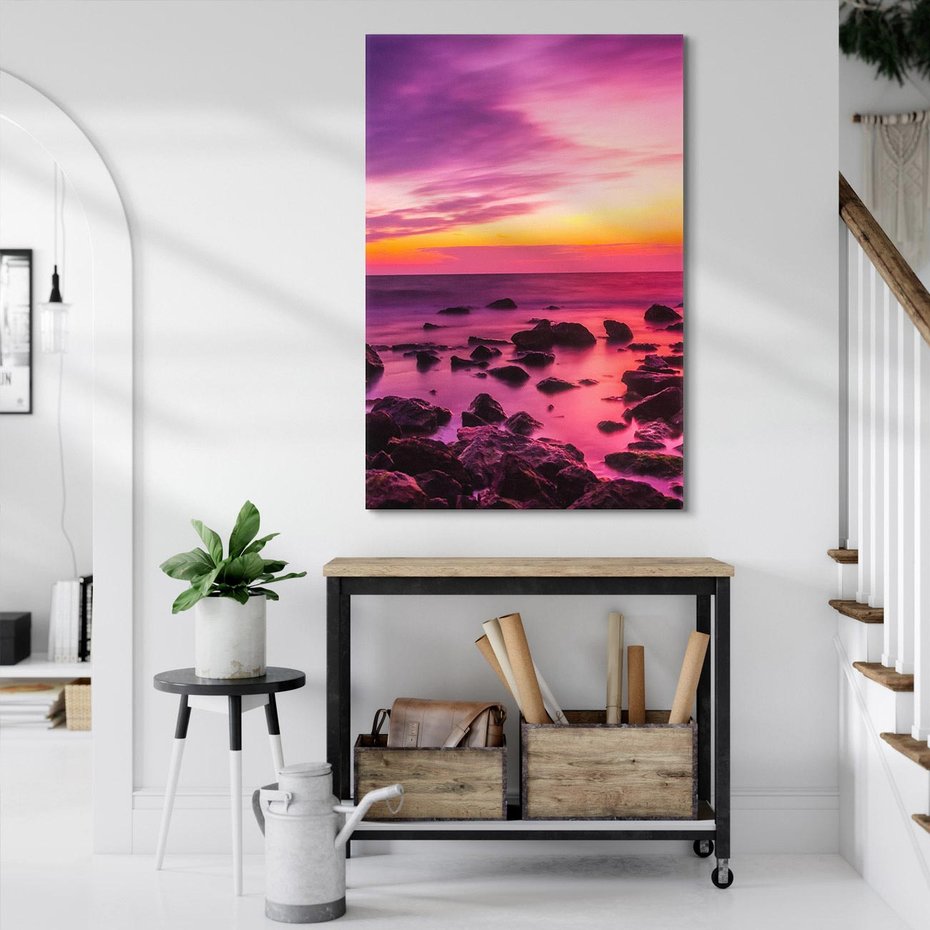 Obraz na płótnie 80x120 - Skały i plaża nad morzem - morze, plaża