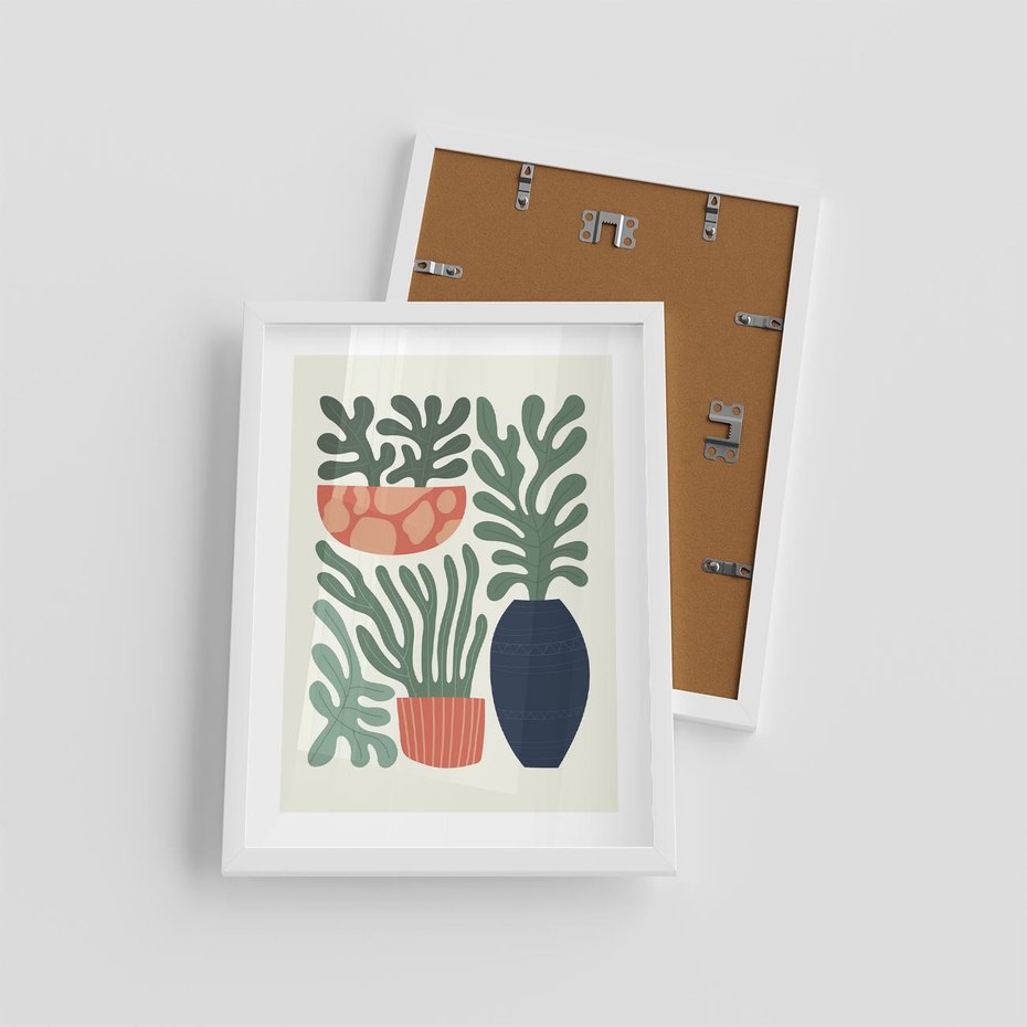 Plakat w ramie 30x40 - Abstrakcyjne Roślinne Formy - nowoczesna grafika, rośliny - rama biała