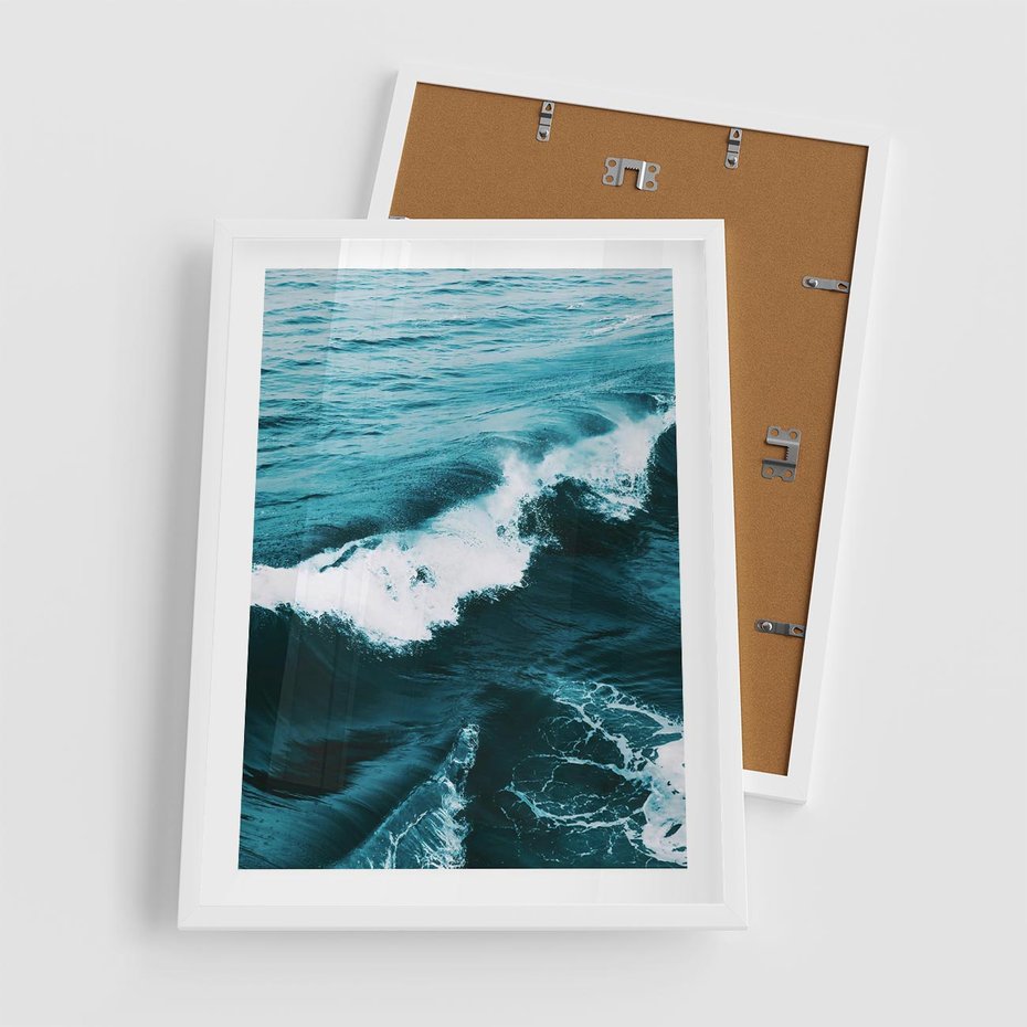 Plakat w ramie 50x70 - Wibracje Oceanu - turkusowy ocean, fale - rama biała