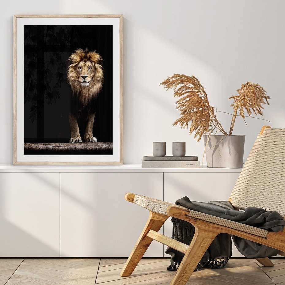 Plakat w ramie 30x40 - Lew: dzikie piękno natury - lew, dzikie - rama drewno