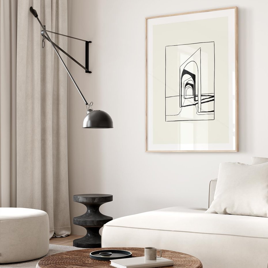 Plakat w ramie 50x70 - Poezja światła i cienia - nowoczesna sztuka, minimalistyczny styl - rama drewno