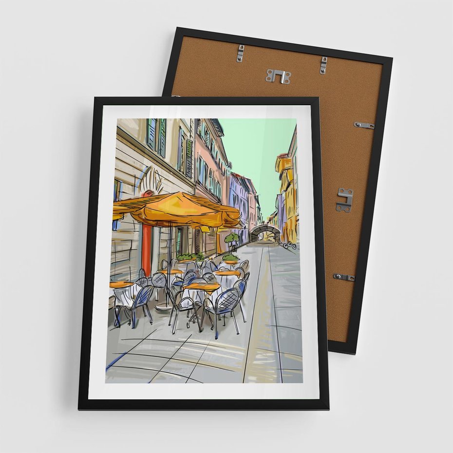 Plakat w ramie 50x70 - Kawiarenkowy Szkic - malowany, szkic - rama czarna