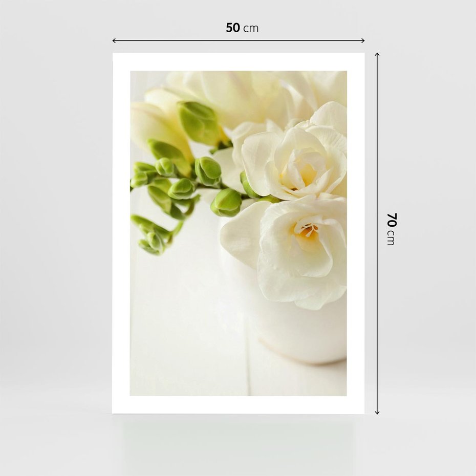 Plakat bez ramy 50x70 - Subtelność białych frezji - frezja, białe