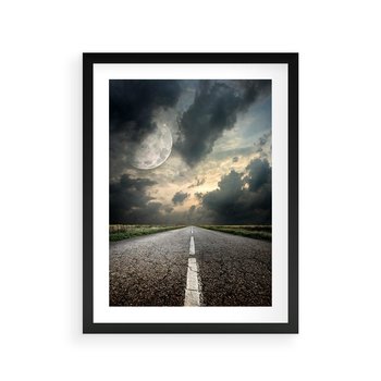 Plakat w ramie 50x70 - magia nocnej drogi - droga, księżyc - rama czarna