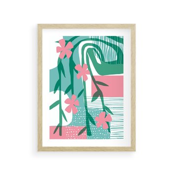 Plakat w ramie 50x70 - Rozkwitające Harmonie Form - abstrakcyjne pastelowe kwiaty, nowoczesna sztuka - rama drewno