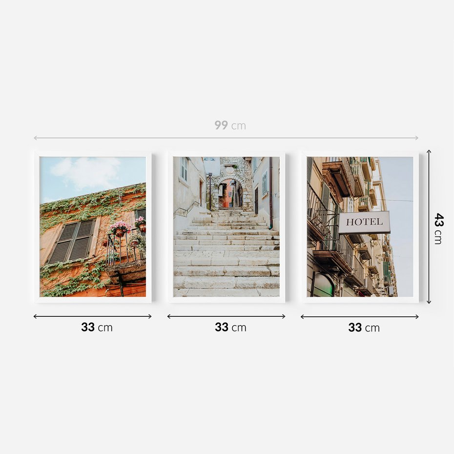 Zestaw obrazy w ramie 30x40 galeria - Podróż, Włochy, hotel, wakacje - rama biała