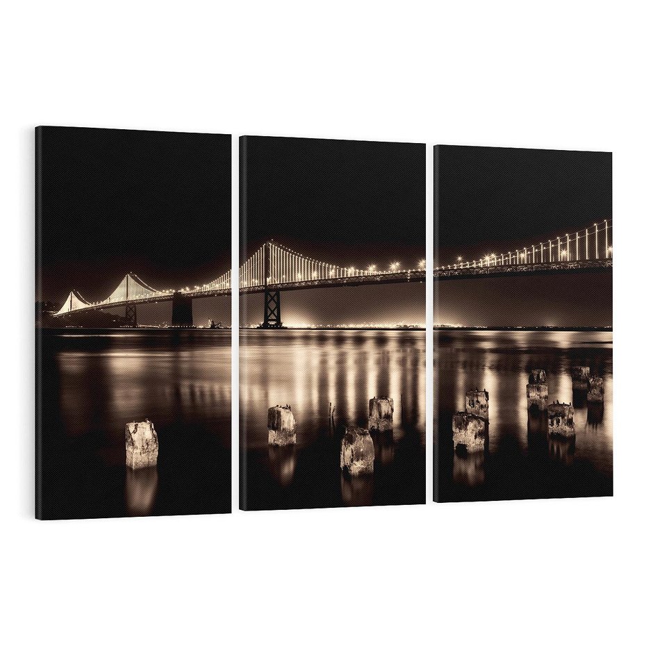 Obraz na płótnie 120x80 - Most nocą nad rzeką - noc, most