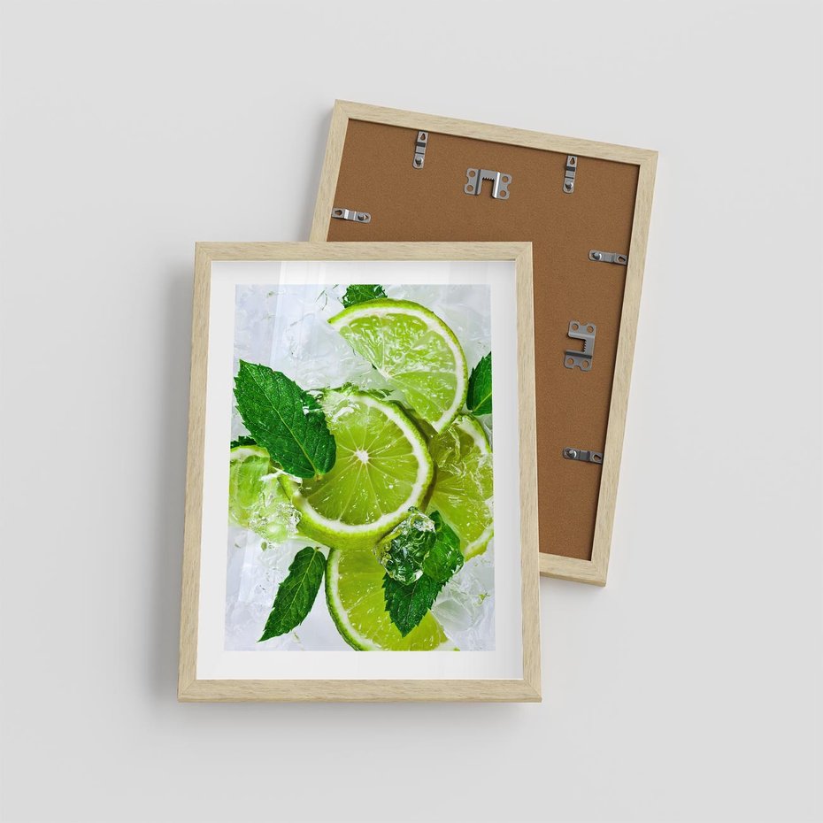 Plakat w ramie 30x40 - Ożywczy duet limonek i cytryn - limonki, cytryny - rama drewno