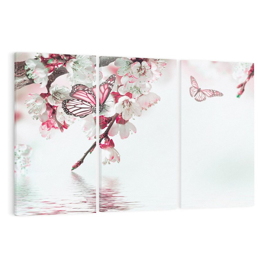 Obraz na płótnie 120x80 - Kwiatowa baśń z motylami - kwiaty, motyle