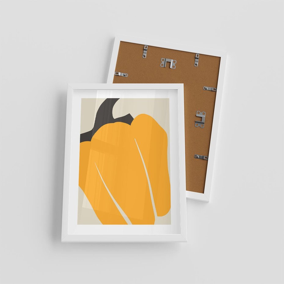 Plakat w ramie 30x40 - Migocące Formy - abstrakcyjny minimalistyczny obraz, żółta papryczka - rama biała