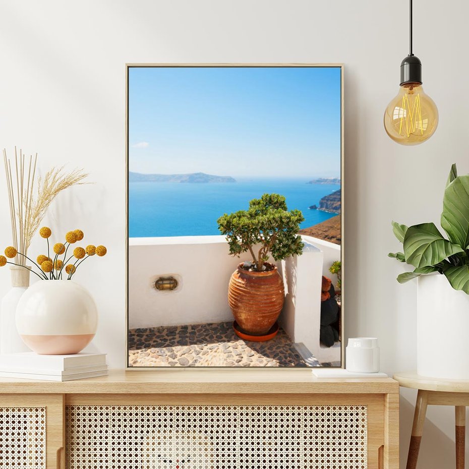 Obraz w ramie 50x70 - Santorini - oaza greckiej wyspy - Santorini, grecka - rama drewno