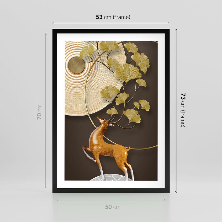 Plakat w ramie 50x70 - Elegancja i Tradycja - złote, liście - rama czarna