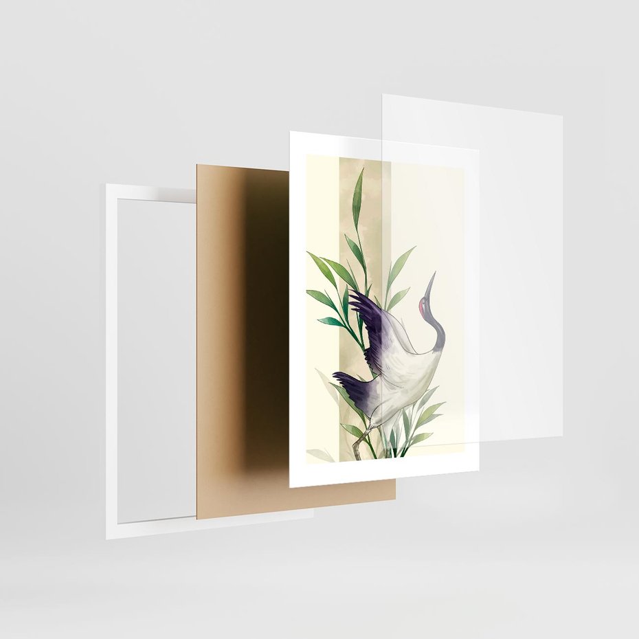 Plakat w ramie 30x40 - Migocące Ptaki - japońska sztuka, ptak - rama biała