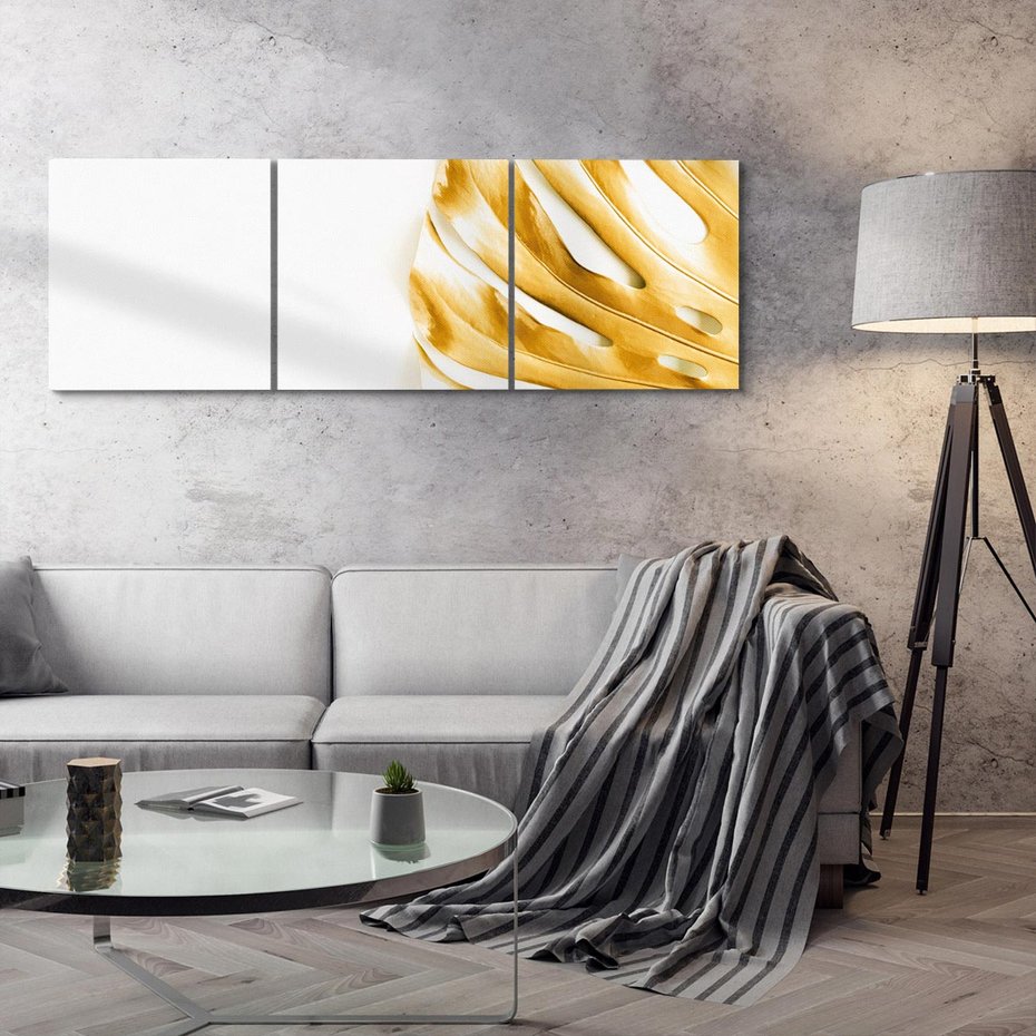 Obraz na płótnie 120x40 - Przyjemność dla Oczu - złote, liście