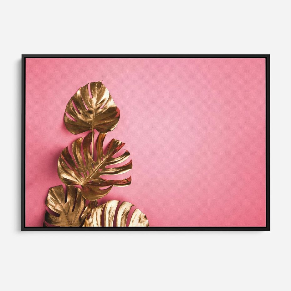 Obraz w ramie 70x50 - Luksusowa Elegancja - złote, liście - rama czarna
