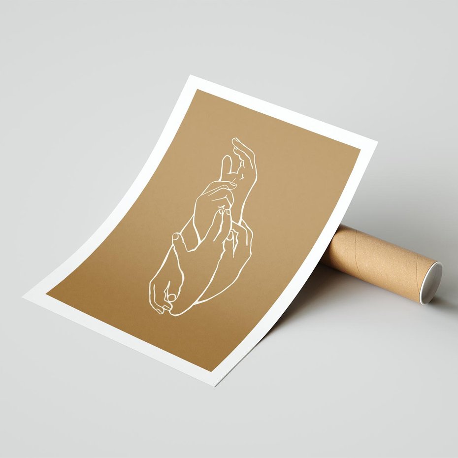 Plakat bez ramy 40x50 - Splecione Dłonie - szkic, minimalizm