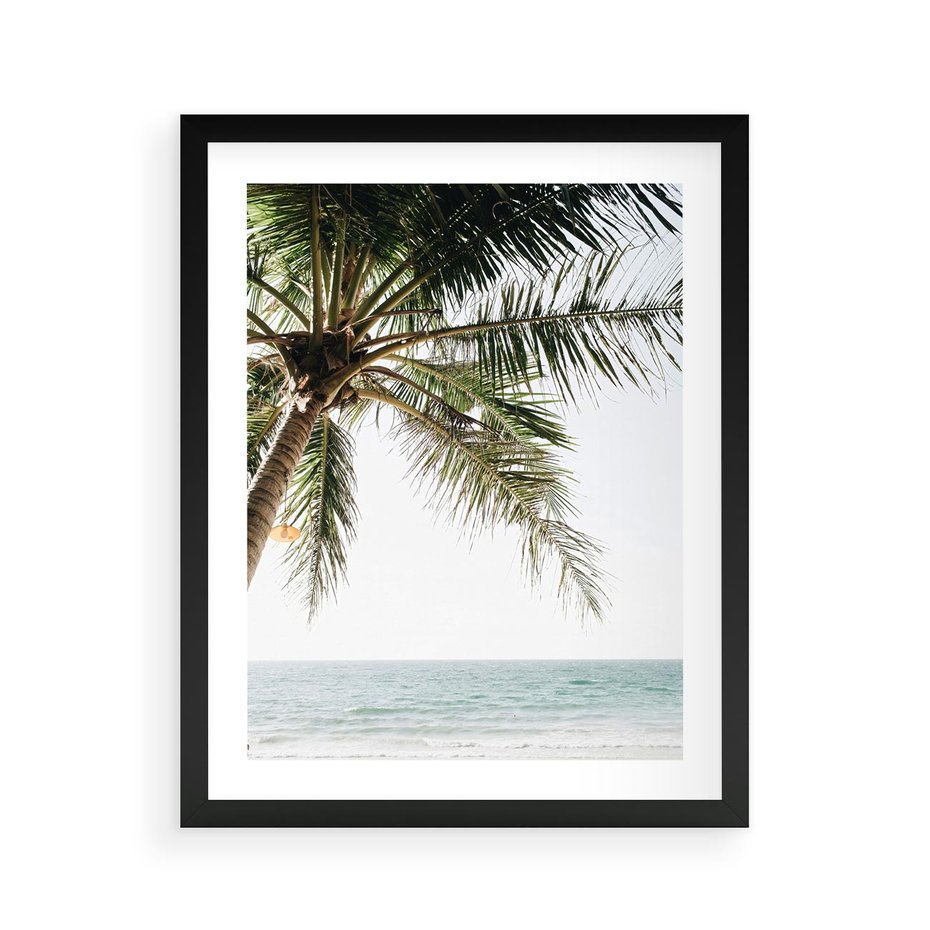 Plakat w ramie 40x50 - Wakacyjne Marzenie - palma nad morzem,  - rama czarna