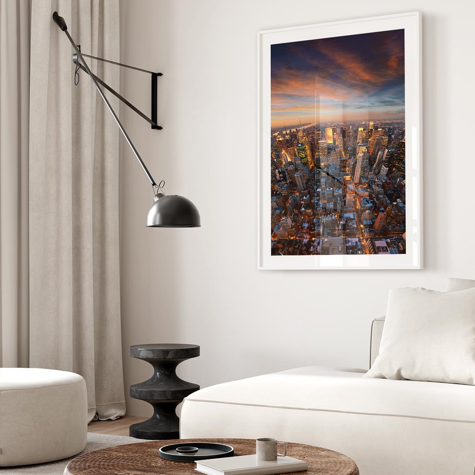 Plakat w ramie 50x70 - Miasto wieżowców w perspektywie - miasto, wieżowce - rama biała