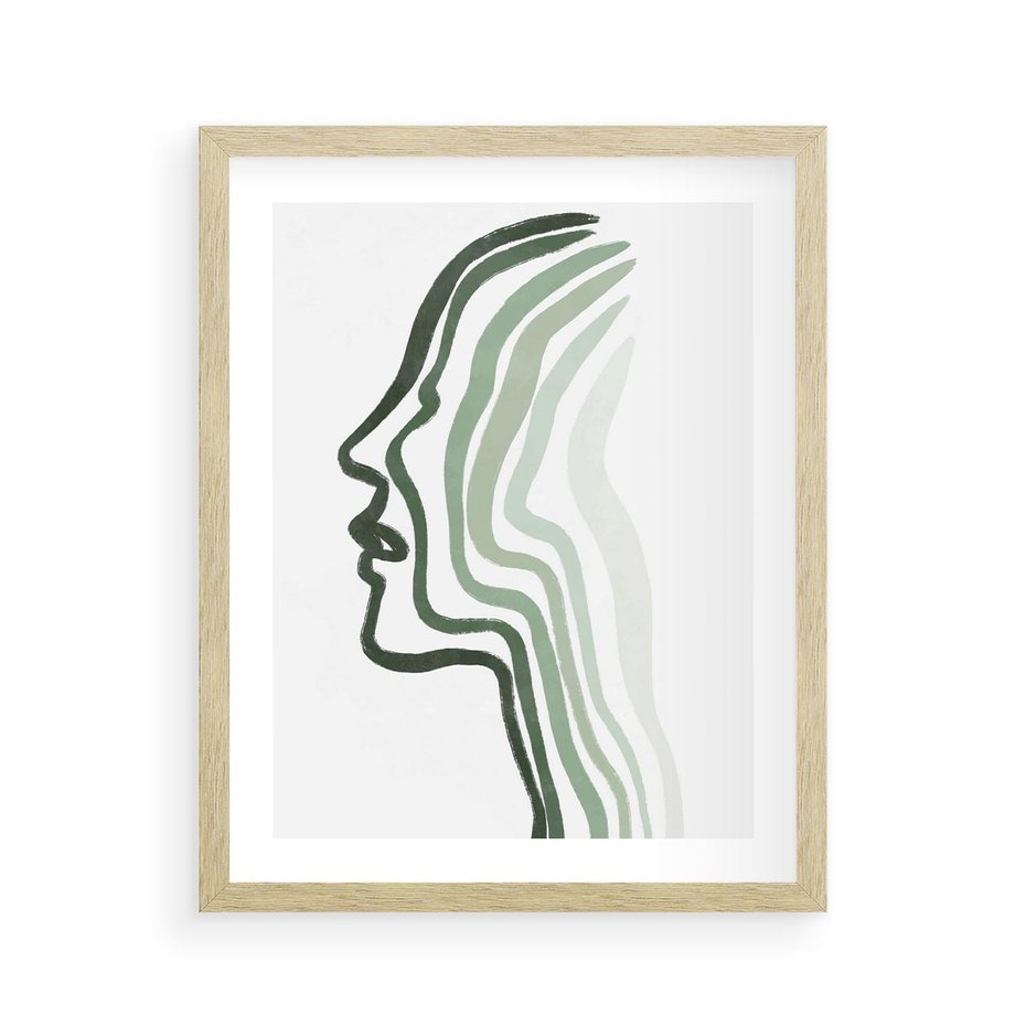 Plakat w ramie 40x50 - Zielony Profil - abstrakcja, zielony portret z profilu - rama drewno