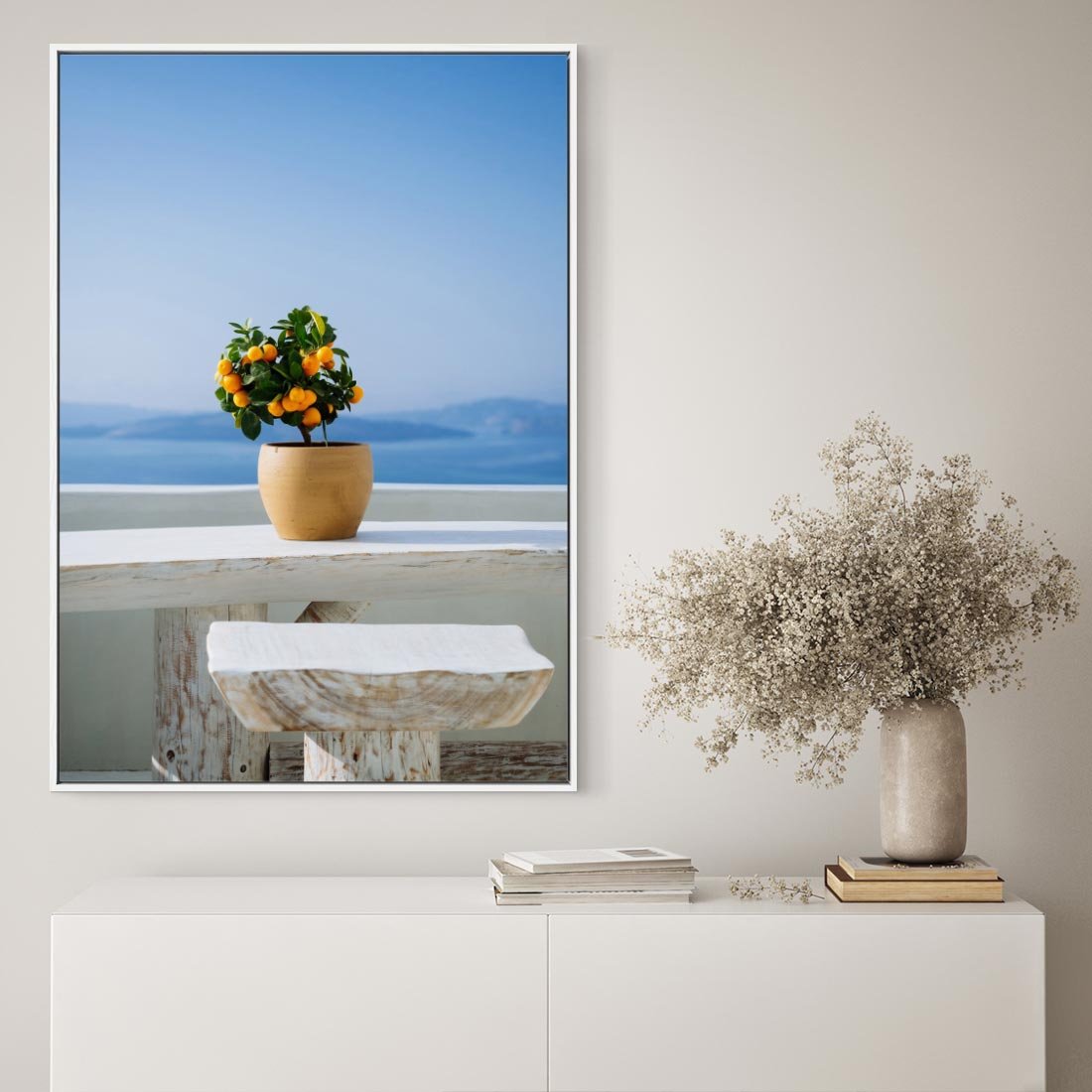 Obraz w ramie 80x120 - Uroki Santorini - Santorini, Grecja - rama biała