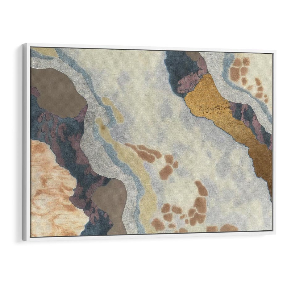 Obraz w ramie 120x80 - Melancholijne oddechy pędzla - abstrakcyjne formy, zgaszone kolory - rama biała