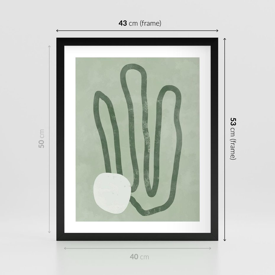 Plakat w ramie 40x50 - Spokojne Kształty Natury - zielona abstrakcja, zgaszona zieleń - rama czarna