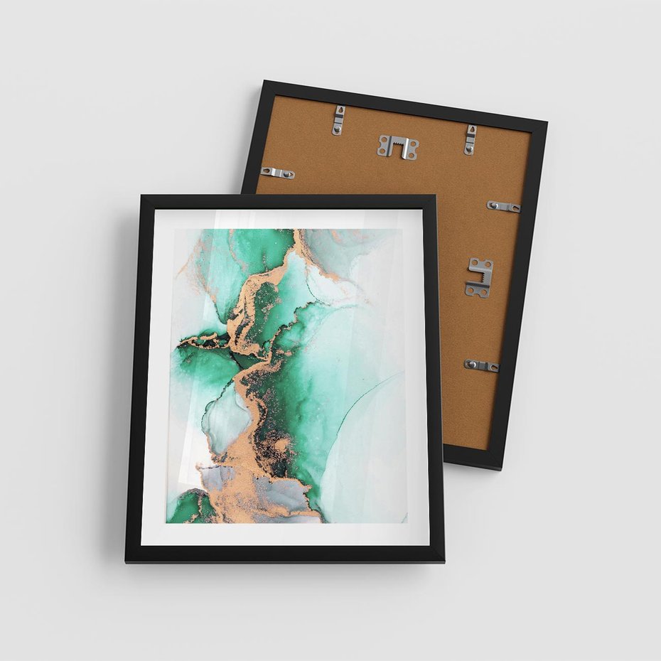 Plakat w ramie 40x50 - Marmur, Zieleń i Złoto - marmur, zieleń i złoto - rama czarna