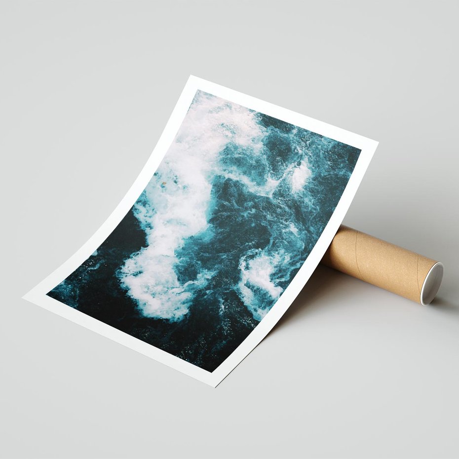 Plakat bez ramy 21x30 - Fale w Odcieniach Turkusu - ocean, fale