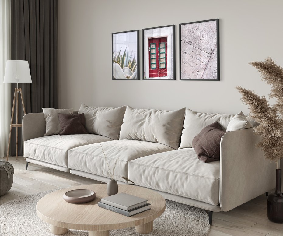 Zestaw obrazy w ramie 50x70 galeria - Stare, drzwi, liście, sanseweria - rama czarna