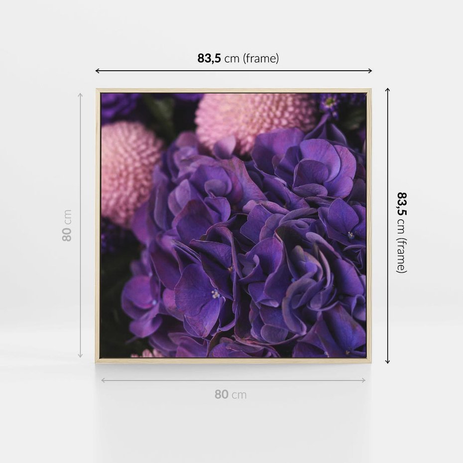 Obraz w ramie 80x80 - Fioletowa hortensja - kwiaty, hortensja - rama drewno