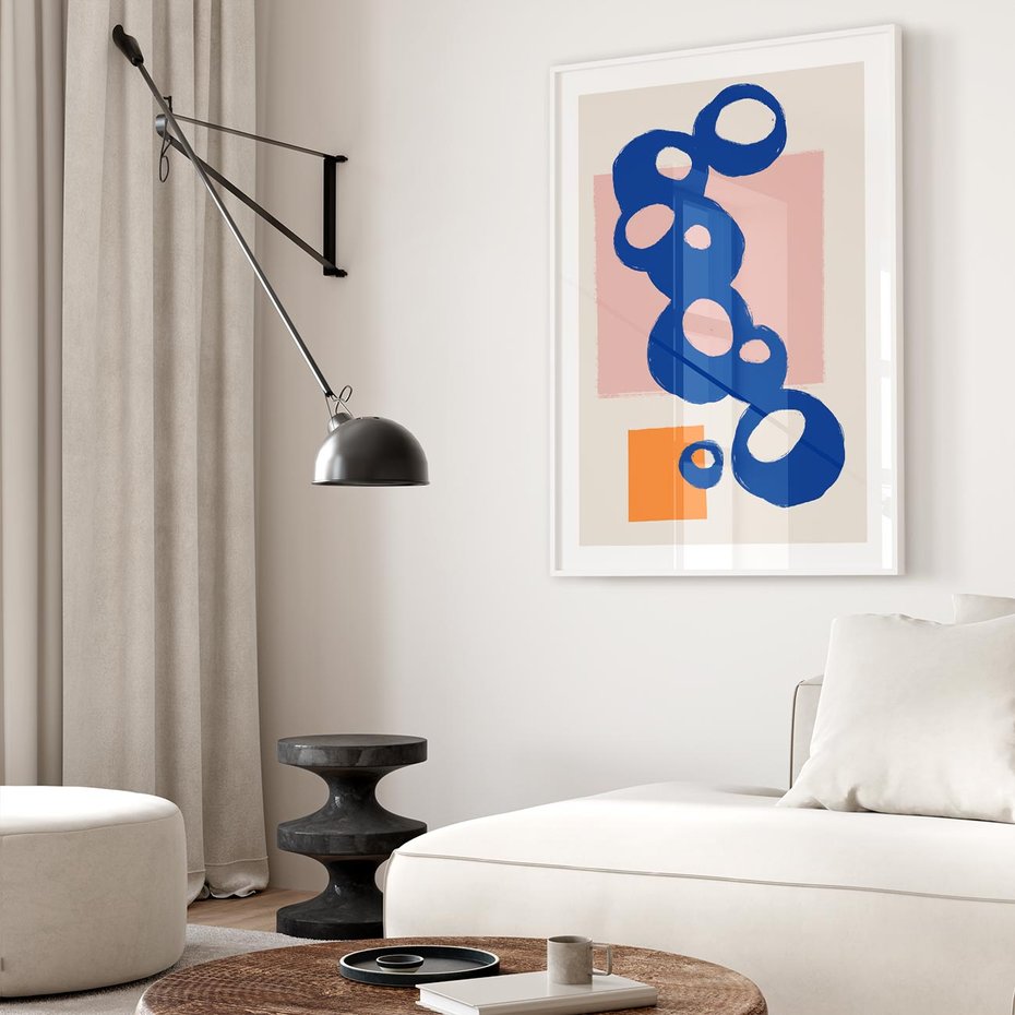 Plakat w ramie 40x50 - Migocące Plamiste Echa - abstrakcja, nowoczesny plakat - rama biała