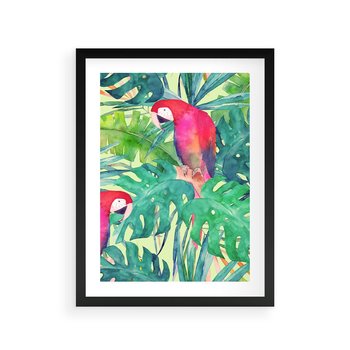 Plakat w ramie 30x40 - Egzotyczna Przygoda - tropikalne, liście - rama czarna