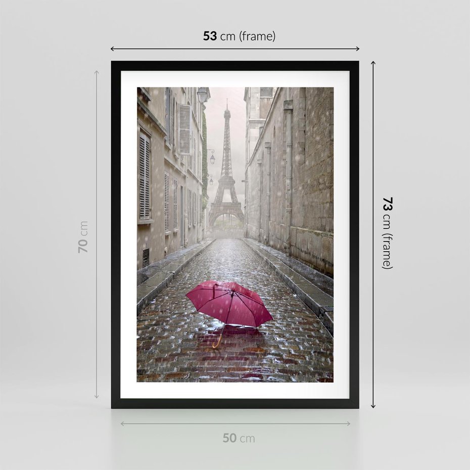 Plakat w ramie 50x70 - Francuska elegancja pod parasolem - Francja, parasol - rama czarna