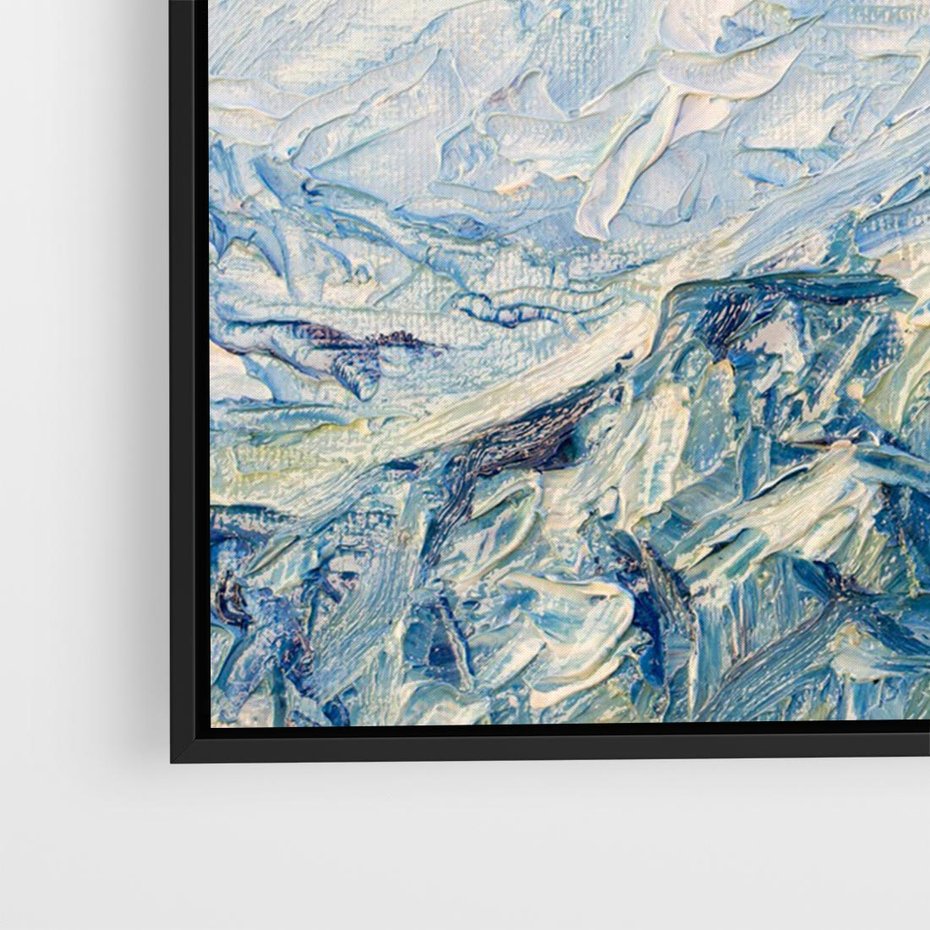 Obraz w ramie 70x50 - Majestat Błękitnych Szczytów - olejny obraz, górski pejzaż - rama czarna