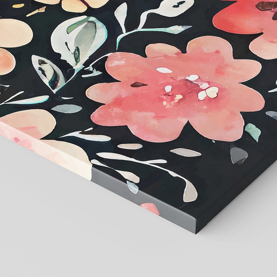 Obraz na płótnie 80x120 - Labirynty melancholii - akwarelowe, pastelowe kwiaty na czarnym tle