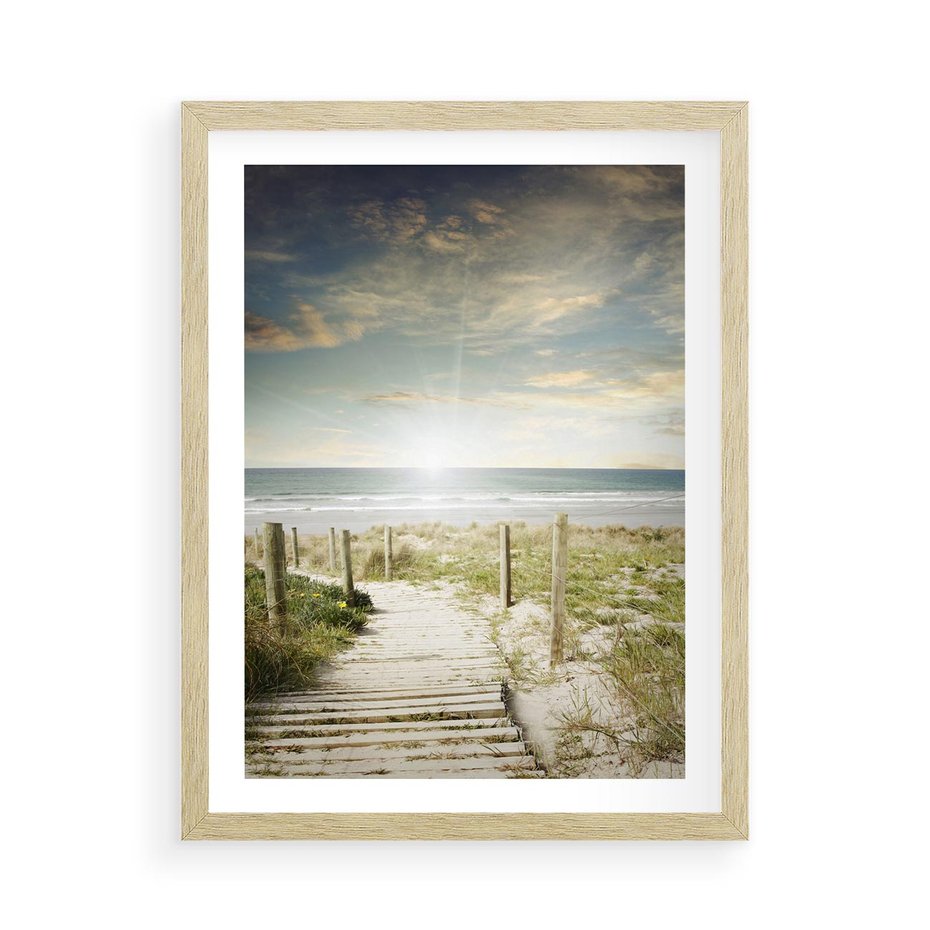 Plakat w ramie 50x70 - Błękitne morze na pomostach - morze, pomost - rama drewno