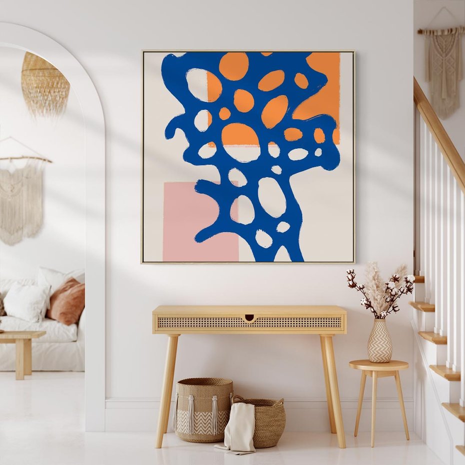 Obraz w ramie 80x80 - Migotliwe Nastroje - abstrakcyjna niebieska forma, dziwne kształty - rama drewno