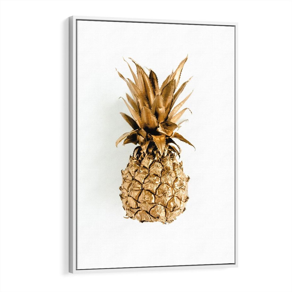 Obraz w ramie 70x100 - Ekskluzywny Akcent - złoty, ananas - rama biała