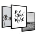 Zestaw obrazy w ramie 50x70 galeria - Plaża, palmy, relaks, typografia - rama czarna