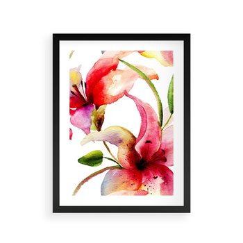Plakat w ramie 50x70 - Kwiaty w akwareli - delikatne piękno - kwiaty, akwarela - rama czarna