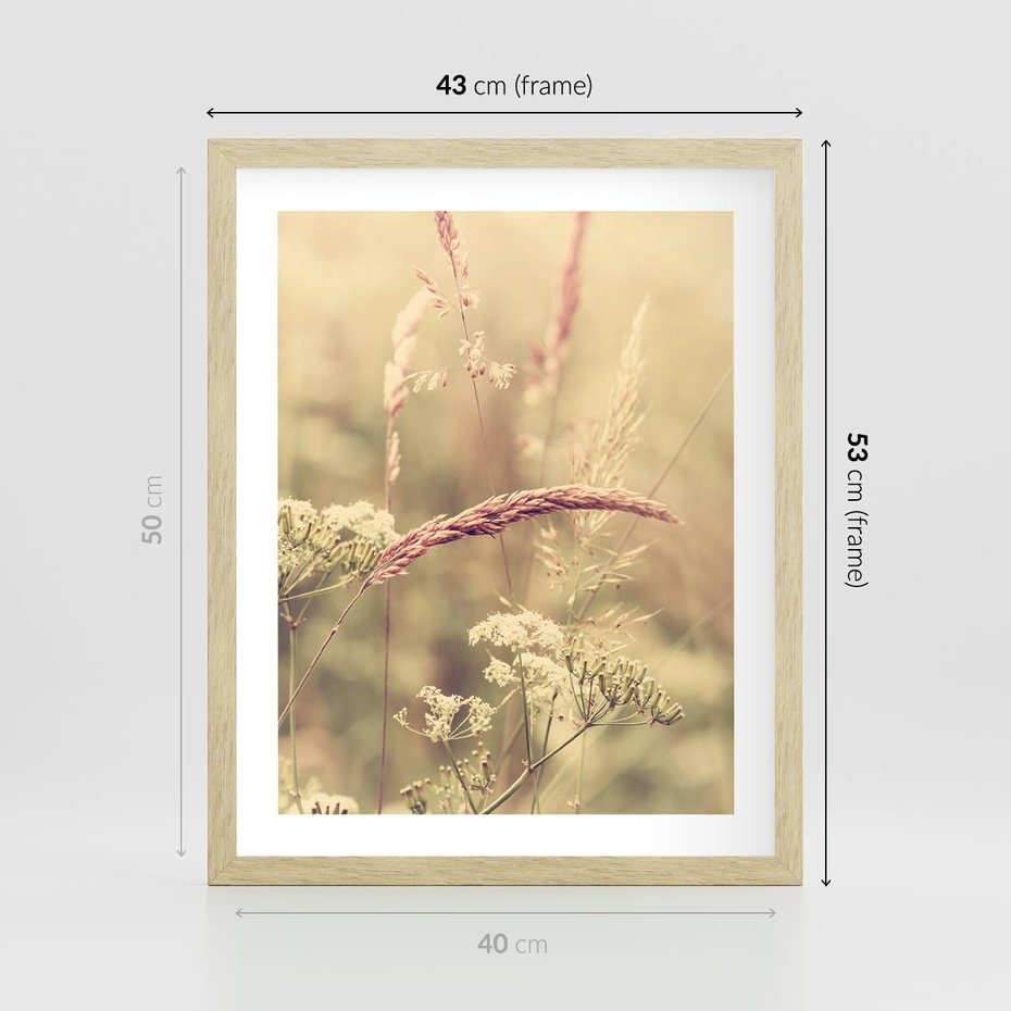 Plakat w ramie 40x50 - Boho Wizja - suszone, trawy - rama drewno