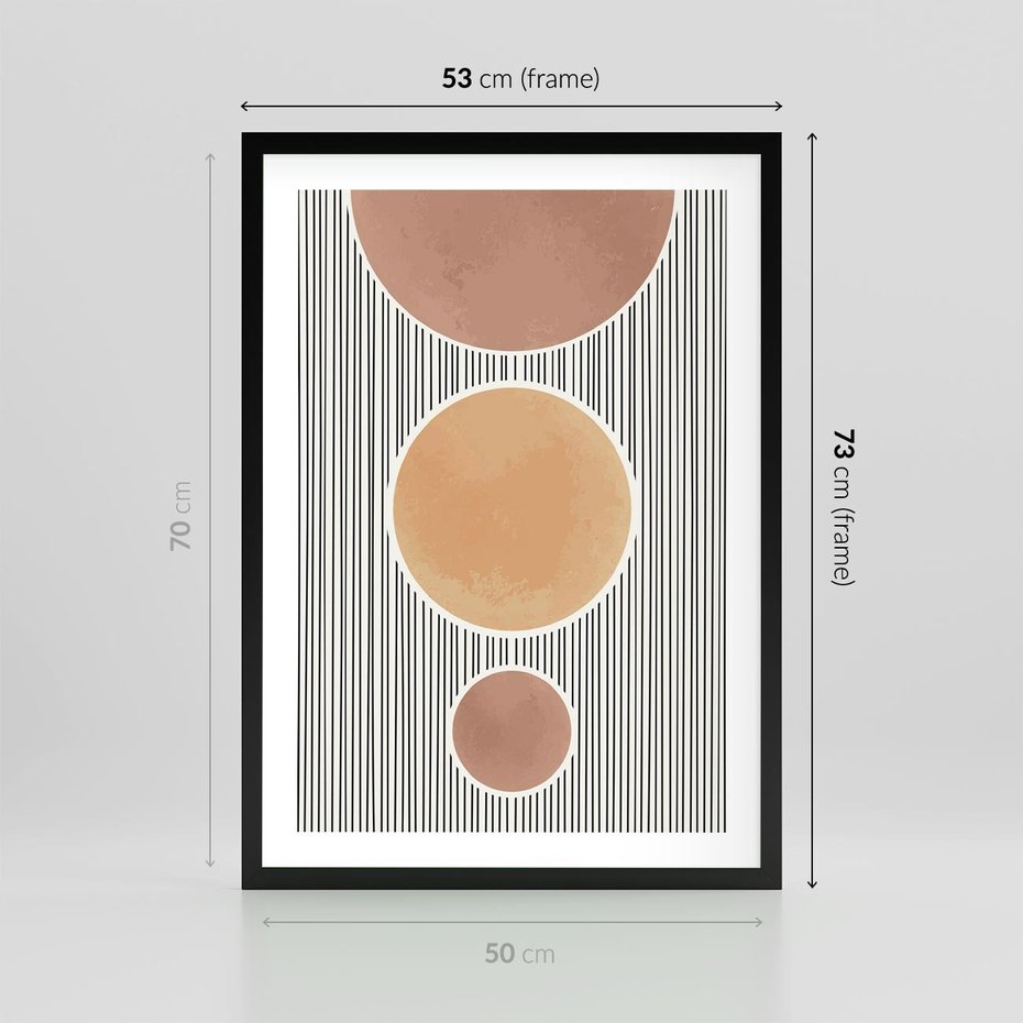 Plakat w ramie 50x70 - Taniec Linii - abstrakcyjna nowoczesna sztuka, koła okręgi - rama czarna