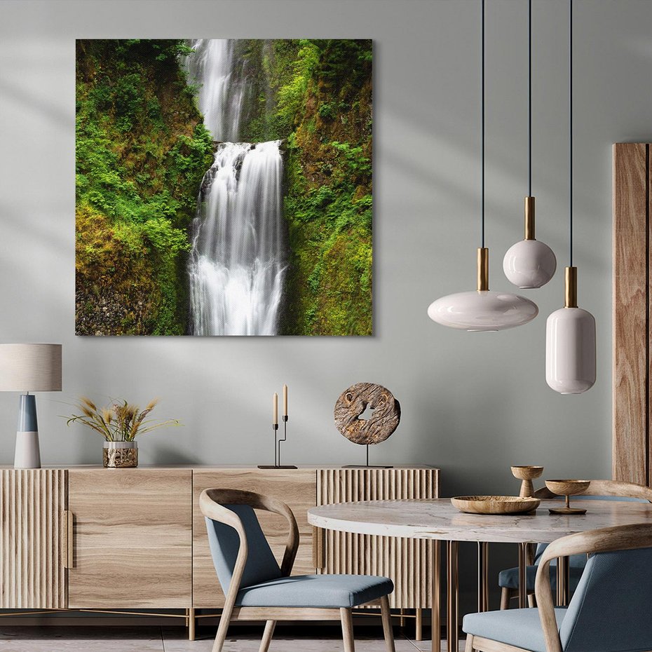 Obraz na płótnie 40x40 - Siła i Urok Natury - wodospad, las