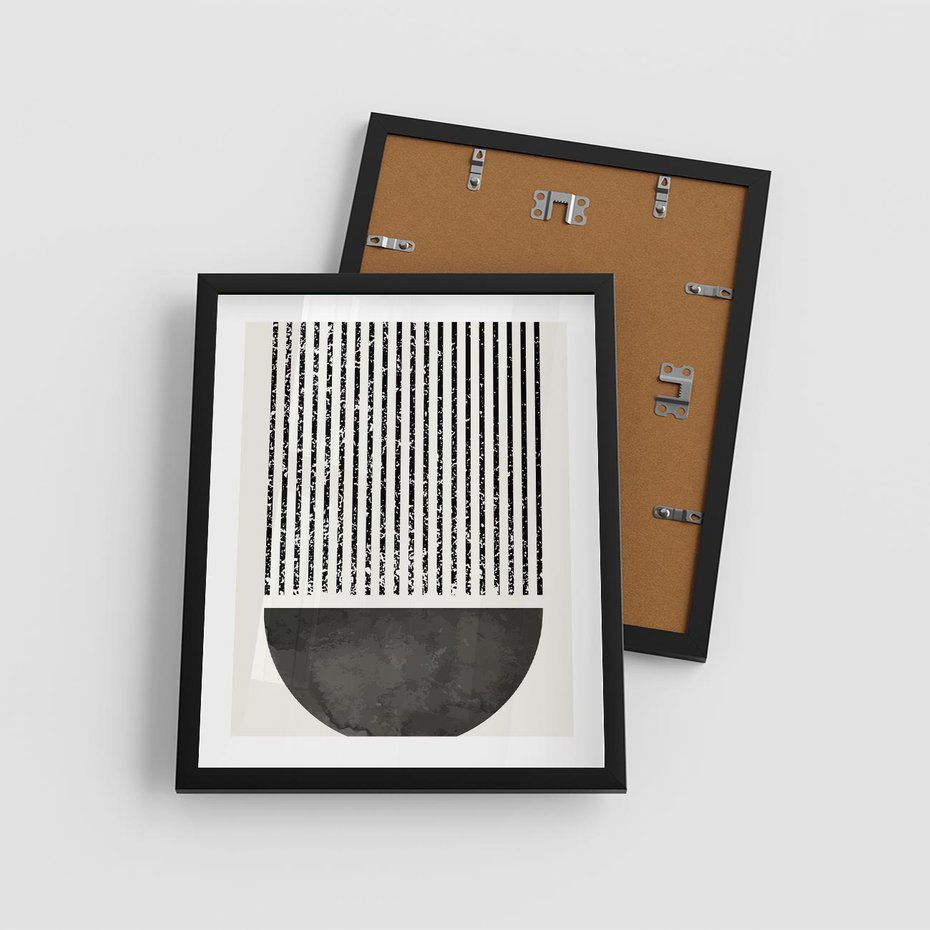 Plakat w ramie 40x50 - Taniec Impulsów - abstrakcyjne czarno białe formy, minimalizm - rama czarna