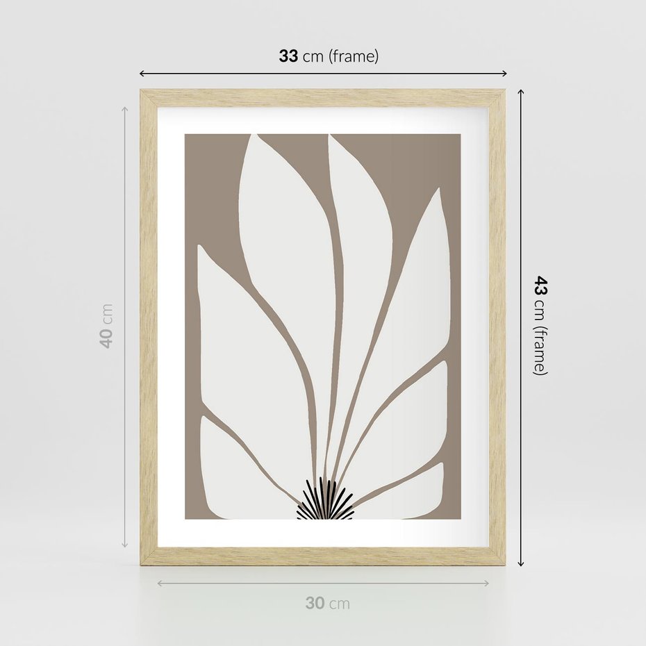 Plakat w ramie 30x40 - Ekspresyjne Kontury - abstrakcyjny kwiat, beże i brązy - rama drewno