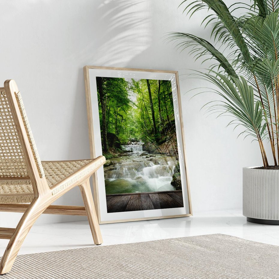 Plakat w ramie 50x70 - Plączący się strumień - rzeka, strumień - rama drewno