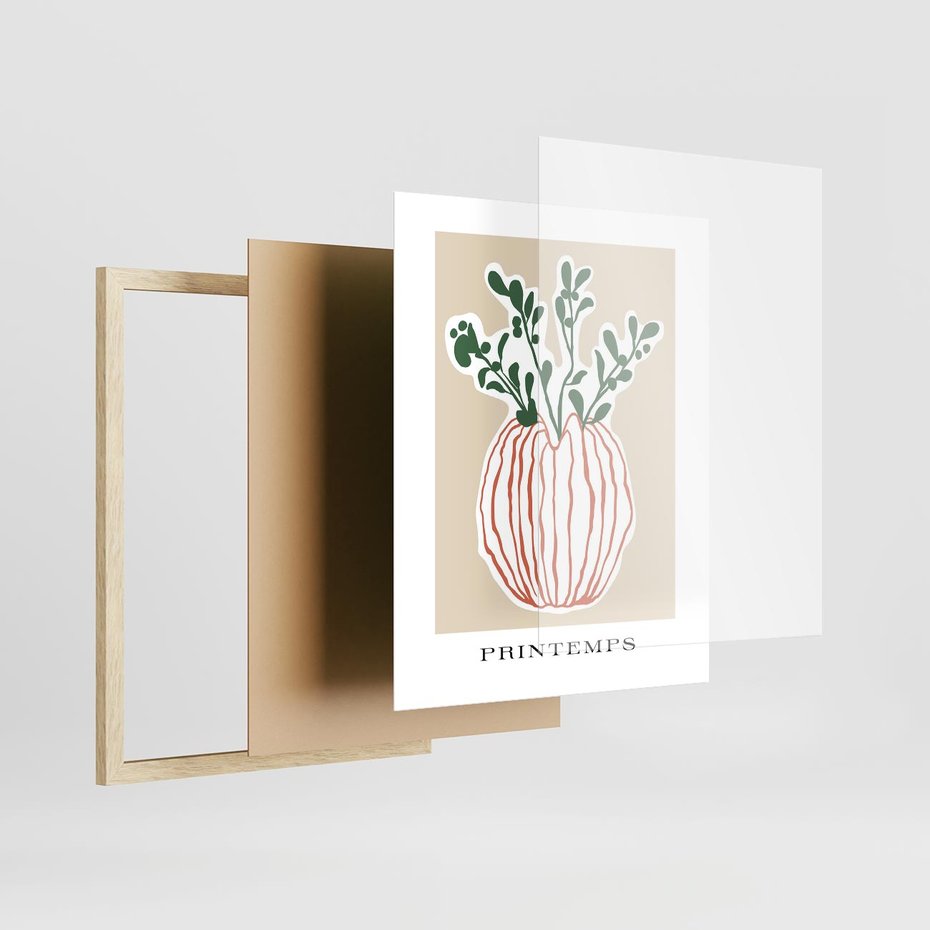 Plakat w ramie 40x50 - Boho Refleksje Natury - gałązki w wazonie, typografia - rama drewno