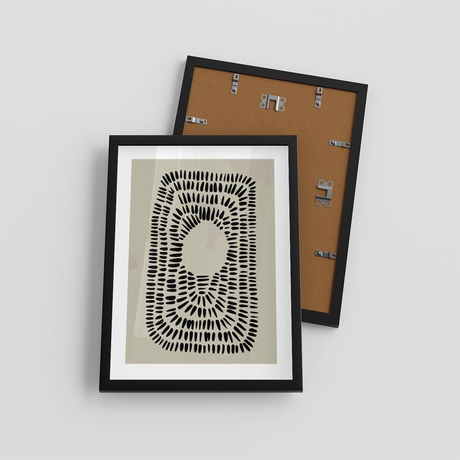 Plakat w ramie 30x40 - Zaklęte Wnętrza - boho plakat, czarne kropki kreski - rama czarna